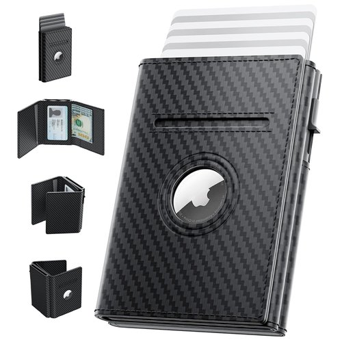 pocrsret Airtag Wallet for Men, Smart Air Tag Wallet with Airtag Holder, Mens Trifold Wallet for Apple Airtag, Leather Smart Wallet Men (Carbon Fiber)