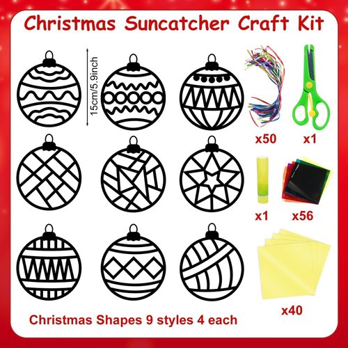 EggSun 36 Sets Christmas Suncatchers Craft Kit for Kids Ornaments Stained Glass Effect Window Arts and Crafts Kit for Classroom Holiday Birthday Projects Home Party Favors Decorations Ages 4 8 12