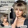 XIXISNOW Brown Blonde Wigs for Women Short Wavy Bob Wig with Bangs Hair Replacement Wigs Synthetic Short Curly Wave Wigs Womens Wigs Realistic Heat Resistant Natural Hair Wig for Daily Party Use