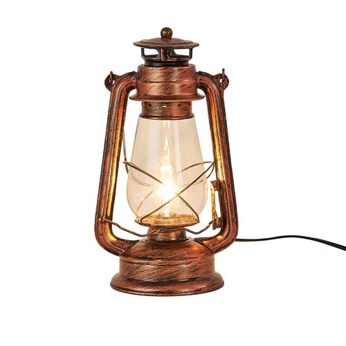NOXARTE Rustic Lantern Table Lamp Plug-in Old Fashioned Night Light Perfect for Bedroom Living Room H15 Inch x W7 Inch