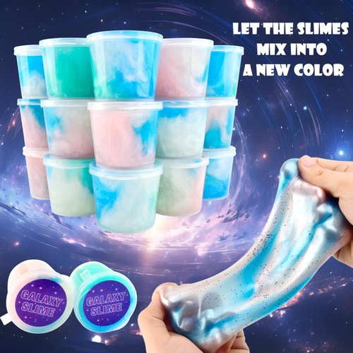 Generic 24 Pack Blue Mini Galaxy Slime, Super Soft & Stretchy Stress Relief Putty Toys, Classroom Reward, Christmas Stocking Stuffers, Girls and Boys Slime Party Favors