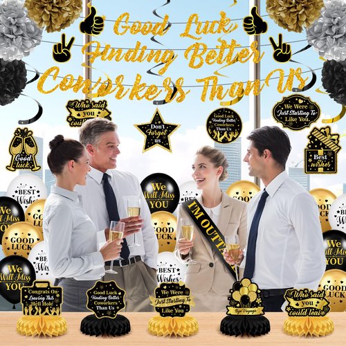 Coworker Leaving Decorations Going Away Party Decorations Good Luck Finding Better Coworkers Than Us Banner Include Hanging Swirls Balloons Honeycomb Centerpieces Sash for Coworker Retirement Goodbye Party Supplies