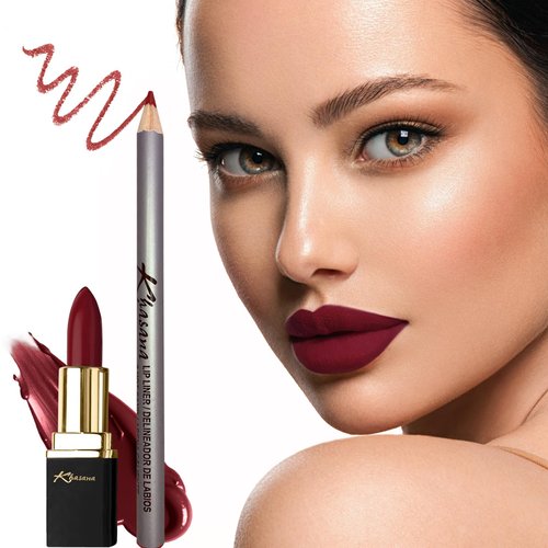 Khasana Lipstick and Lip liner Set, Matte Finish, Vitamin E and Vitamin C Infused for Nourishment, and Hydration, Long Lasting Creamy Formula, Color Matched Gift Pack (ADDICTED TO LOVE)