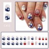 OCOUYVD 4th of July Press on Nails with Star Designs Independence Day Glitter Fake Nails Extra Short Square Red Blue Glossy False Nails Petite Acrylic Nails Small Stick on Nails for Women 24 Pcs