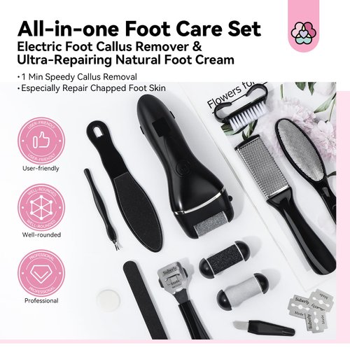 SAVILAND 2024 Electric Feet Callus Remover with Ultra-Repair Foot Cream 120g: Rechargeable Portable Electric Callus Remover for Feet Professional Pedicure Care Kit for Cracked Dead Skin