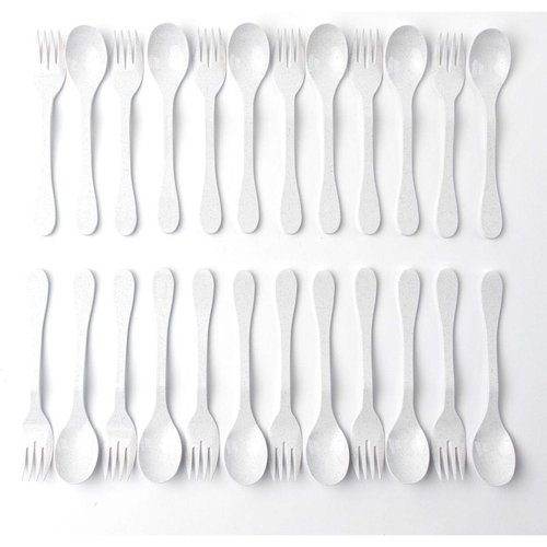 Knork Eco Plant Based 24 Pack Reusable Bamboo Flatware Set (White)…