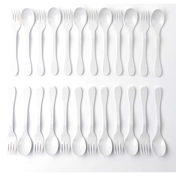 Knork Eco Plant Based 24 Pack Reusable Bamboo Flatware Set (White)…