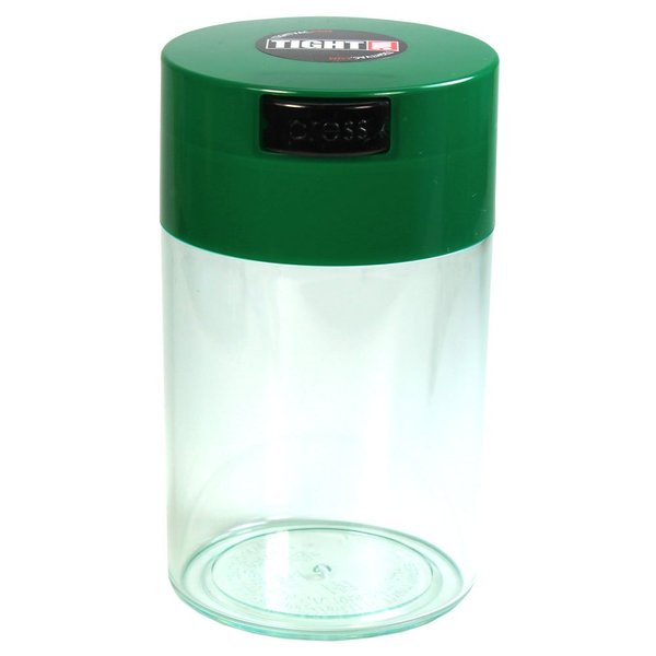 Tightvac - 1 oz to 6 ounce Airtight Multi-Use Vacuum Seal Portable Storage Container for Dry Goods, Food, and Herbs - Dark Green Cap & Clear Body