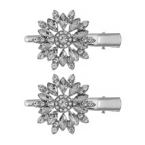 Austrian Crystal Hair Clips, White Sparkly Rhinestones Hairpins Barrettes, Elegant Metal Hairgrip Flower Hair Headwear Wedding Accessories for Women Girls