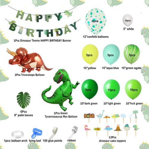 Dinosaur Birthday Party Decorations Supplies, Dinosaur Balloons Arch Garland Kit 40" Foil Dino Balloons Happy Birthday Banners Cake Topper for Jungle Dinosaur Birthday Baby Shower Party for Boys Kids
