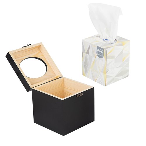 Distressed Farmhouse Square Solid Wood Tissue Box Cover with Slide-Out Bottom Panel Honey Brown Tissue Box Holder for Bathroom Living Room Dining Room Bedroom Toilet (Washed White)