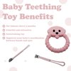 Baby Teething Toy Set - Includes Pink Pacifier Clip & Bear Teether - Silicone Chew Toys for Infants Newborns - BPA Free Freezer Safe