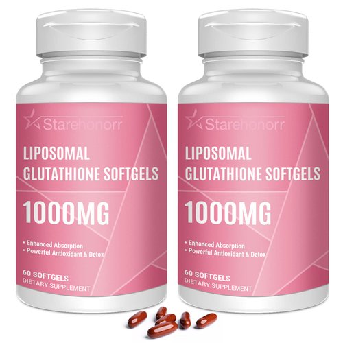 Starehonorr Liposomal Glutathione Softgels 1500MG, Reduced Glutathione Supplement with Vitamin C, Better Absorption, Non-GMO Powerful Antioxidant for Healthy Aging, Detox, Immune Health, 120 Softgels
