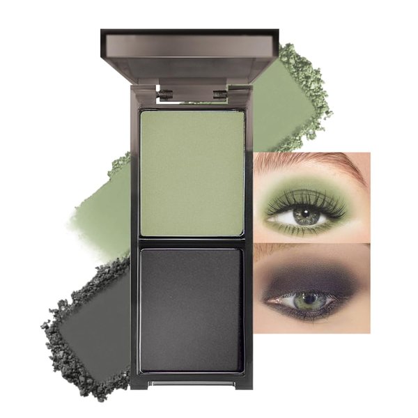 HHLTOH Two Color Matte Shimmer Eyeshadow, Green Black Double Pigment Eye Shadow Powder, Long-Lasting Waterproof Makeup Palette,Blendable, Easy-To-Apply and Compact for Travel，0.14 Oz 03#