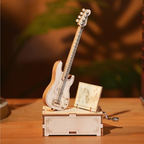 YII WMOC Wooden Puzzle 3D Wooden Music Box Kit Electric Bass DIY Model Building Crafts Desktop Decoration 3D Puzzle Toys Creative Gift for Teens and Adults