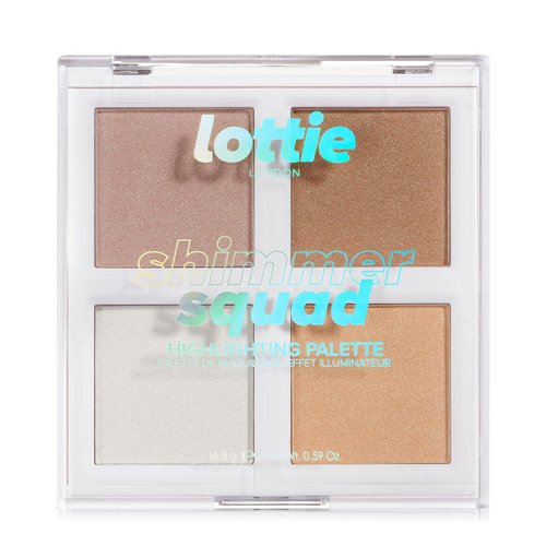 Lottie London Shimmer Squad in Glowburst, 4 shade compact highlighting palette with illuminating and strobing shades to add an instant luminous glow