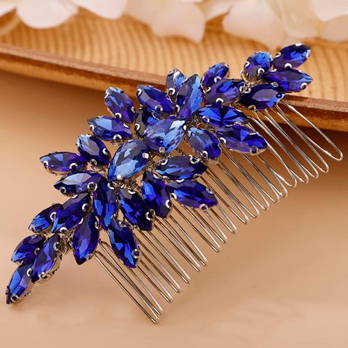 BERYUAN Crystals Hair Comb for Bride for Women for Girls Cute Teardrop Hair Comb Slide Multi-Color BLUE