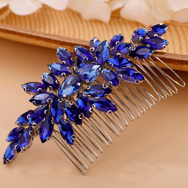 BERYUAN Crystals Hair Comb for Bride for Women for Girls Cute Teardrop Hair Comb Slide Multi-Color BLUE