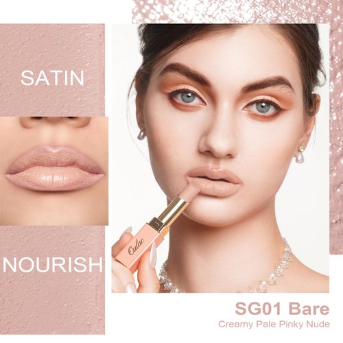 Oulac Beige Lipsticks for Women, Pale Nude Matte Lip Base, Full Coverage Lip Color, Satin Matte Finish, Cream Texture, Hydrating, Infused with Hyaluronic Acid, Vegan & Clean Beauty 4g SG01 Bare
