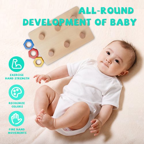 Wooden Toys for Toddlers 1 2 3 Years Old Jumbo 3 Color Wooden Nuts and 6 Bolts On Board,Wooden Puzzle Stacking Toys for Occupational Therapy Toys Fine Motor Skills for 18 Months Boys Girls Baby Gift