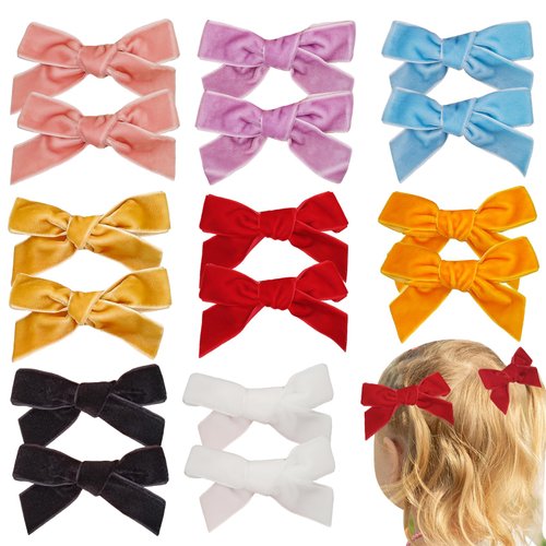 16PCS Velvet Hair Bows for Girls 4 Inch Velvet Bows Hair Clip Barrettes Hair Accessories Ponytail Pigtail Bows for Baby Girls Kids Teens