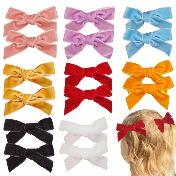 16PCS Velvet Hair Bows for Girls 4 Inch Velvet Bows Hair Clip Barrettes Hair Accessories Ponytail Pigtail Bows for Baby Girls Kids Teens