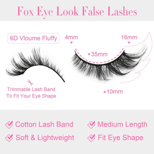 Cat Eye Lashes Wispy 6D Fluffy Fox Lashes Strips 16mm Cateye False Lashes Faux Mink Fake Eyelashes Pack 14 Pairs pestañas postizas for women by EMEDA(HX2-2）