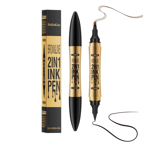 Waterproof Microblading Eyebrow Pen 2-in-1 Long Lasting 4 Tipped Precise Brow Pencil Eyeliner for Natural Looking (01# Light Brown)