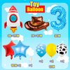 Toy Themed Number 3 Balloon, Happy Birthday Balloon, Colorful Balloons with Rocket Balloon and Cowboy Hat Balloon, Rainbow Balloons for Kids Birthday Party (3)