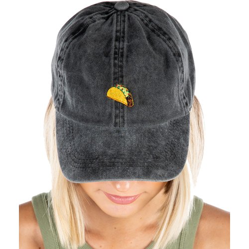 Dad Hat Unisex Cotton Low Profile Distressed Vintage Baseball Cap (Taco - Black (Washed))