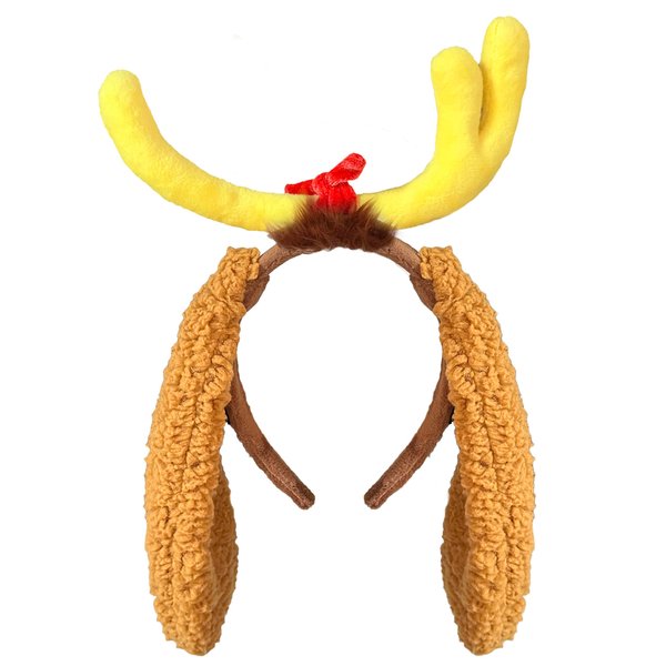 Luvfamday Deer Antler Headband with Dog Ears Deer Horn Brown Furry Headpiece Reindeer Costume Accessories Funny Party Favors Women Men