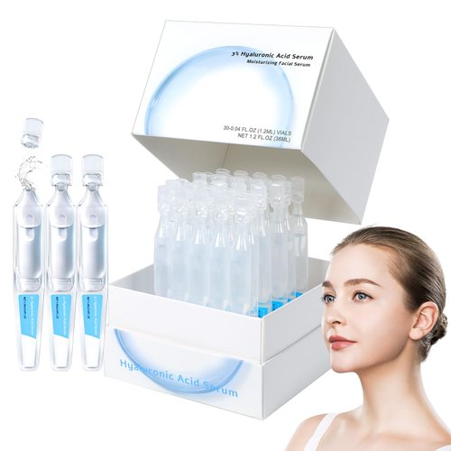 30pcs 3% Hyaluronic Acid Serum Ultra-Hydrating Vials, Hyaluronic Acid Tubes 3%, 3% Hyaluronic Acid Serum for Face, Glass Skin Ultra-Hydrating Serum, Ultra Hydrating Serum (1Box)