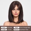 HAIRCUBE Dark Brown Wigs for Woemn Straight Wig with Curtain Bangs Shoulder Length Natural Synthetic Wig for Daily Use