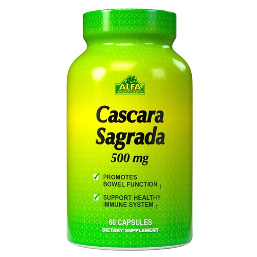 Alfa Vitamins Cascara Sagrada Herbal Supplement 500 MG - Helps Support Digestive System Function - Promotes Regularity - Detox/Cleanse - Supports Healthy Colon - 60 Capsules