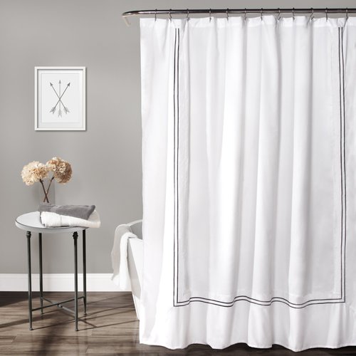 Lush Decor Hotel Collection Shower Curtain Fabric Minimalist Plain Style Bathroom Design, 72" x 72", White & Gray