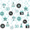 Happy 30th Birthday Party Hanging Swirls Streams Ceiling Decorations, Celebration 30 Foil Hanging Swirls with Cutouts for 30 Years Teal Silver Black Blue Birthday Party Decorations Supplies