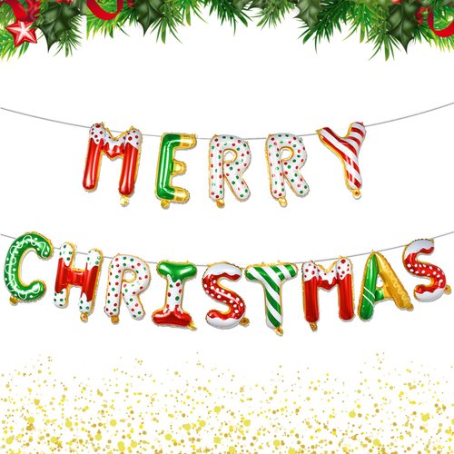 Tellpet Donut Merry Christmas Balloons Banner, Christmas Party Decorations