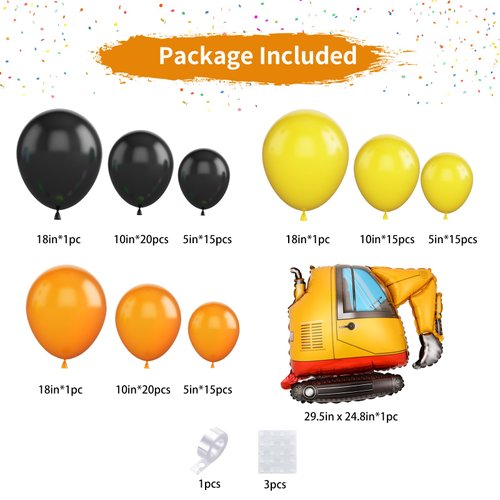 Construction Party Balloon Garland Kit, Construction Birthday Party Supplies Orange Black Yellow Balloon Garland with Truck Foil Balloon for Construction Quarantine Party Decorations