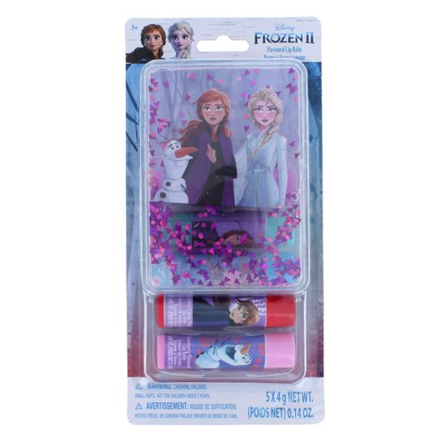Frozen 5 Pack Flavored Lip Balm Set with Decorative Portable Glitter Filled Carrying Case