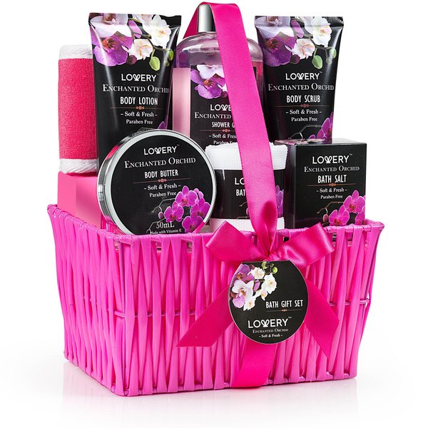 Christmas Gift Baskets for Women and Mom, Spa Gift Set for Her, Bath & Body Gifts for Women,Enchanted Orchid 9 Piece Set, Best Gift Ideas for Her, Great Wedding, Birthday & Thank You Gift