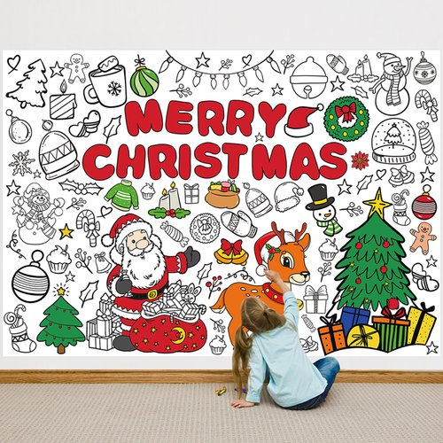 HABDJILTY Christmas Coloring Poster Christmas Giant Coloring Banners 39.3" x 27.5 "Christmas Wall Floor Coloring Paper Sheets for Child Christmas School Activities Party Supplies