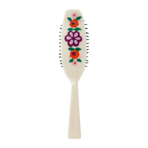 Phillips Brush 3000 Purse Size Cushion Hair Brush with Flower Design - White