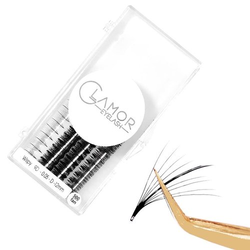 GLAMOREYELASH 500 Ultra Speed Promade Fans, Natural Wispy Eyelash Extension 5D 7D 9D Individual Lashes Mink Lashes, 0.05/0.07mm, C CC D Curl, 8-16mm Length for Fluffy Eyelash Cluster (9D-0.05-C, 15mm)