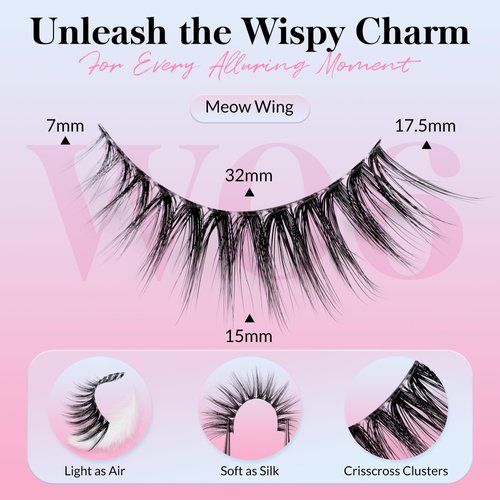 Bepholan False Eyelashes 7 Pairs Natural Look Wispy Lashes Reusable Super Thin Clear Band & Soft Fake Lashes（W06）