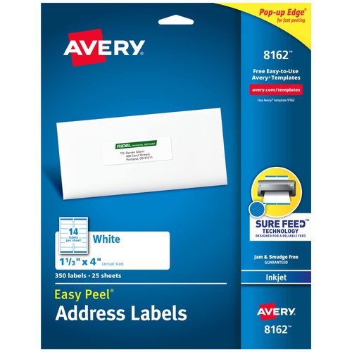Avery Easy Peel Printable Address Labels with Sure Feed, 1" x 4", White, 350 Blank Mailing Labels (08162)