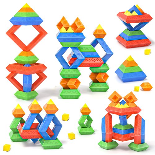 Blocks Building Toys for Toddlers 1-3 3-5, Pyramid Stacking Blocks Preschool Educational Toys for Ages 2 3 4 5 6 Boys & Girls Learning Stem Sensory Toys Kids Birthday, 45PCS