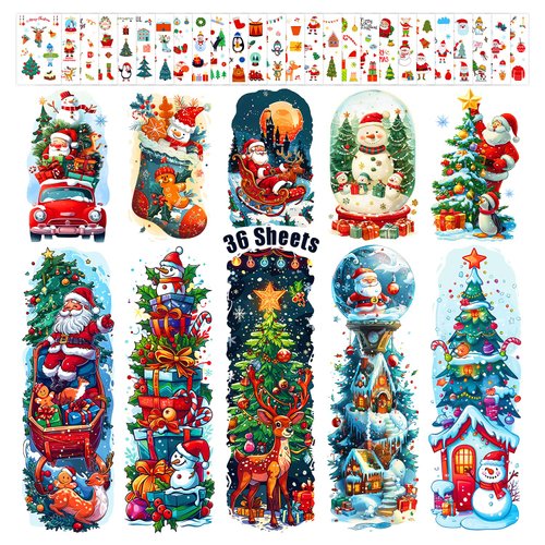 Leesgel 36 Sheets Christmas Full Arm Temporary Tattoos for Kids, 10Pcs Snowy Santa Claus Deer Sleeve Fake Tattoos, 320 Styles Christmas Themed Party Tattoos Stickers for Boys Girls