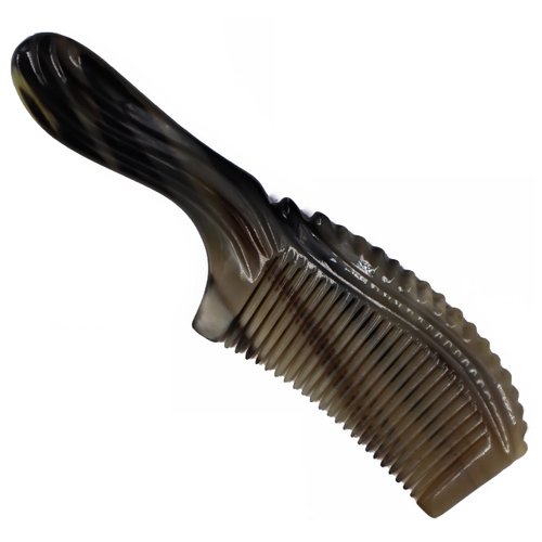 Natural Horn Detangler Comb, PROTORIGEN Handmade Ox Horn Comb anti-static, fine tooth comb, hair and scalp health comb. (OX Horn-Sawback)