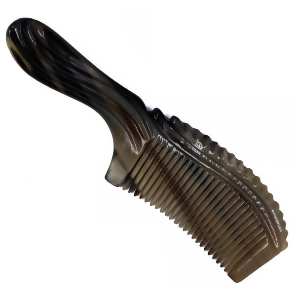 Natural Horn Detangler Comb, PROTORIGEN Handmade Ox Horn Comb anti-static, fine tooth comb, hair and scalp health comb. (OX Horn-Sawback)