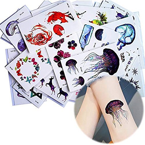 Glaryyears 25-Pack Watercolor Temporary Tattoo, Drawing Blue Sea Ocean Small Fake Tattoo Stickers, Realistic Body Tattoos for Women Men Kids, Variety Pack for Party Supplies Favors